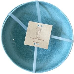New SANDSTONE STUDIOS Set 4 Melamine 7.5" Salad Bowls Aqua Blue Crackle Finish